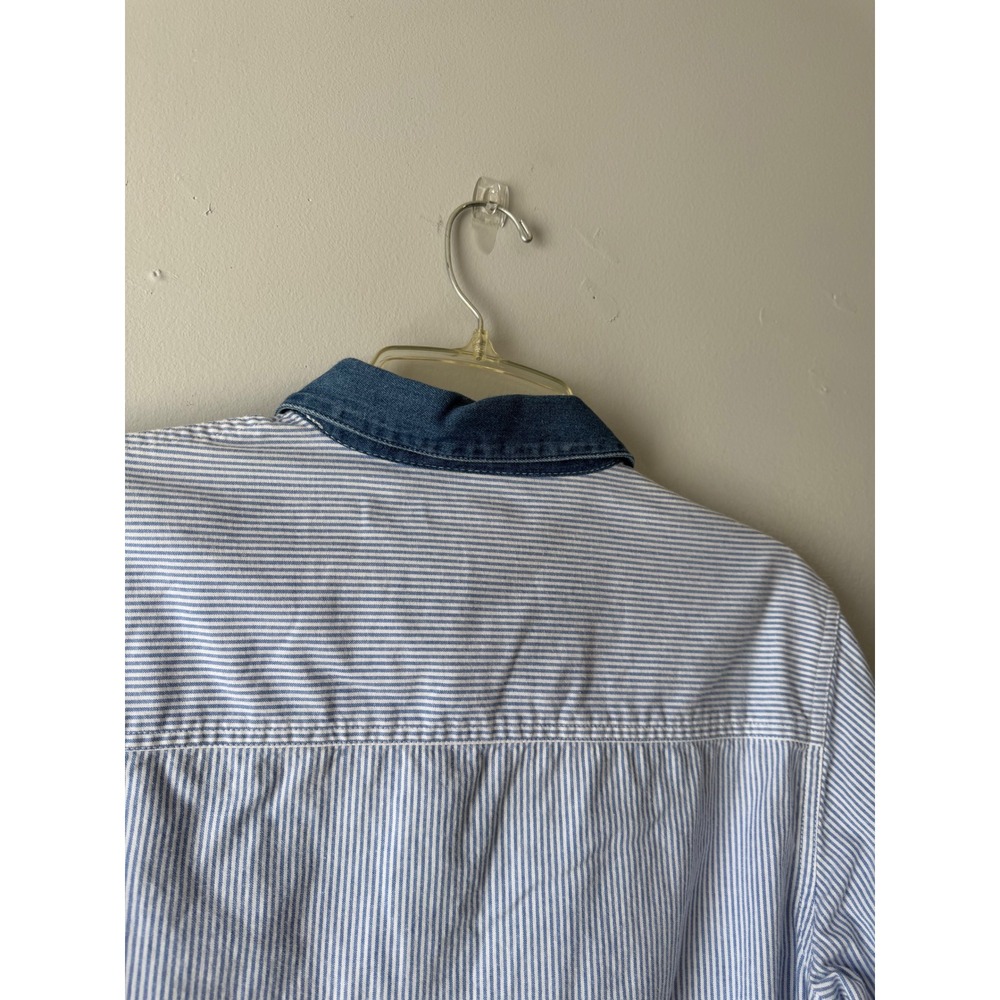 Cabin Creek Woman's Small Blue White Striped Sunflower Fall Embroidered Shirt - Picture 9 of 10